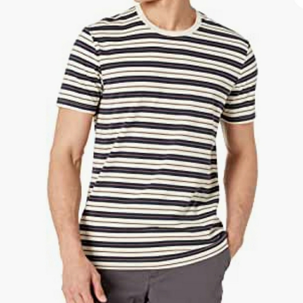 Goodthreads Blue and Cream XL Tall Slim-Fit Short-Sleeve Cotton Crewneck…